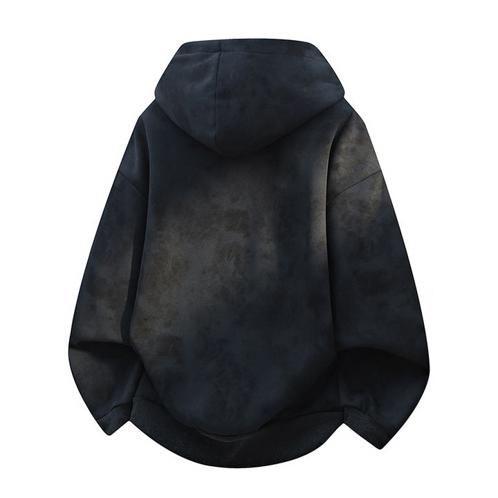 Unisex overgroße Hoodie im stonewashed Look mit Kängurutasche, Metallnieten und geripptem Saum – Auréline