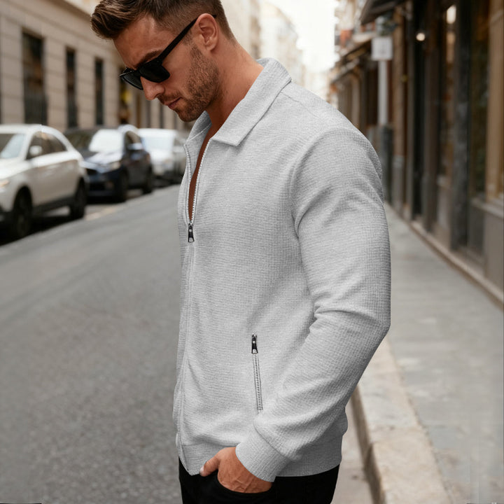 Herren Sportlicher Stehkragenpullover mit Reißverschluss und strukturiertem Design Echoarchiv