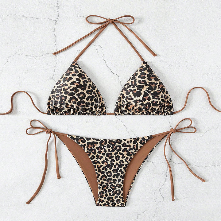 Damen Triangel-Bikini-Set mit verstellbaren Bindebändern und animalischem Design Echo Archiv