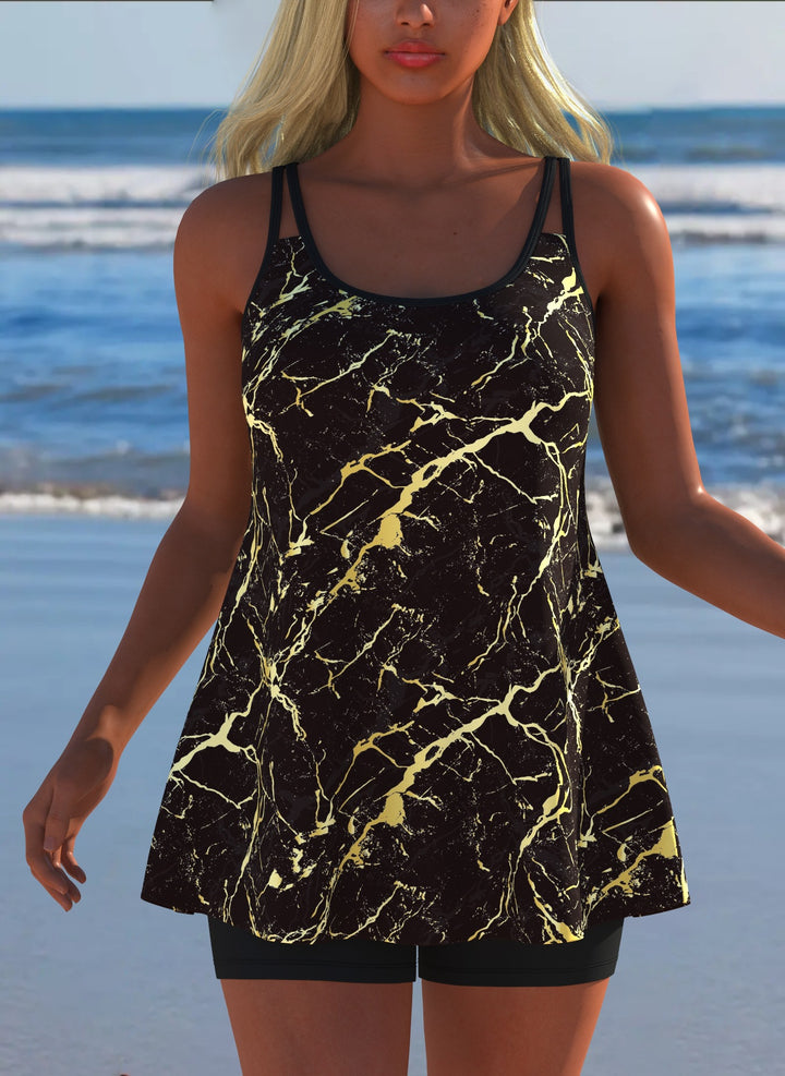Damen Schwimmanzug in Plissee-Optik mit floralen Mustern und bequemen Shorts Echo Archiv
