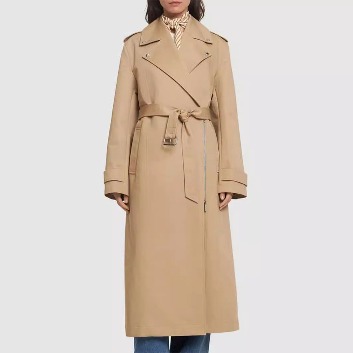 Damen bodenlanger Oversize-Trenchcoat mit Reißverschluss und weitem Schalkragen Echoarchiv