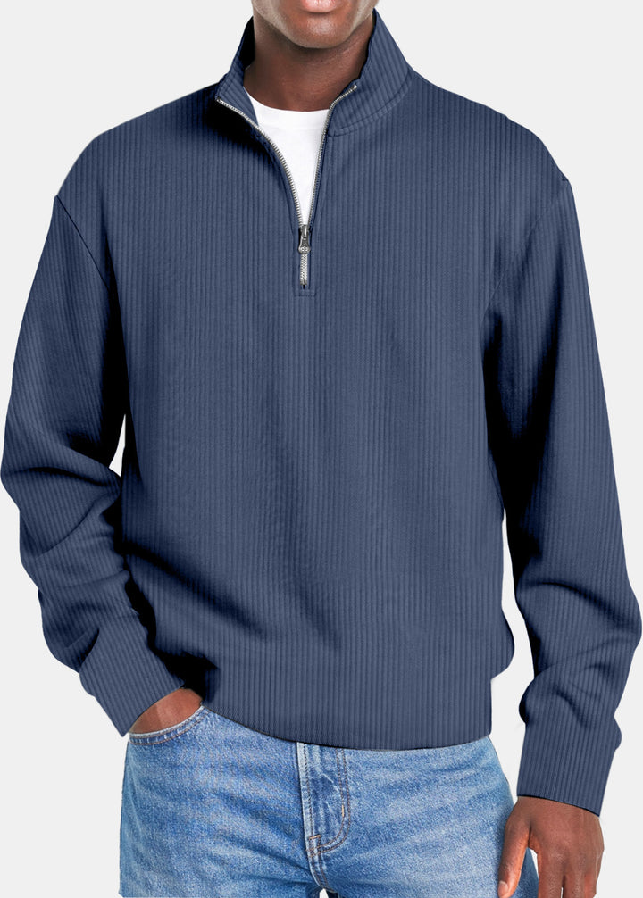 Herren nan gerippter Troyer-Pullover mit Halbzip und Stehkragen Echo Archiv
