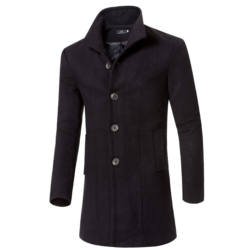Herren eleganter Woolcoat mit modernem Stehkragen und praktischen Taschen Echoarchiv