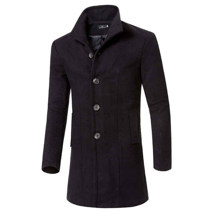 Herren eleganter Woolcoat mit modernem Stehkragen und praktischen Taschen Echoarchiv