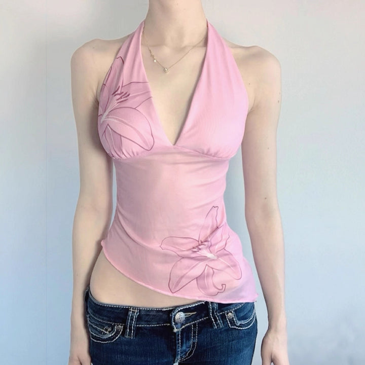 Damen Neckholder Oberteil mit floralem Design und asymmetrischem Schnitt Echo Archiv