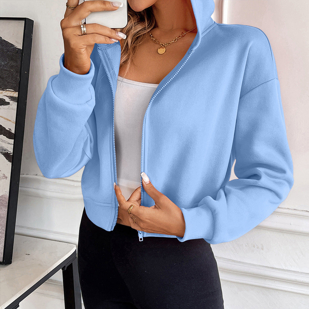 Damen cropped Kapuzenjacke mit Reißverschluss und sportlichem Design Echoarchiv