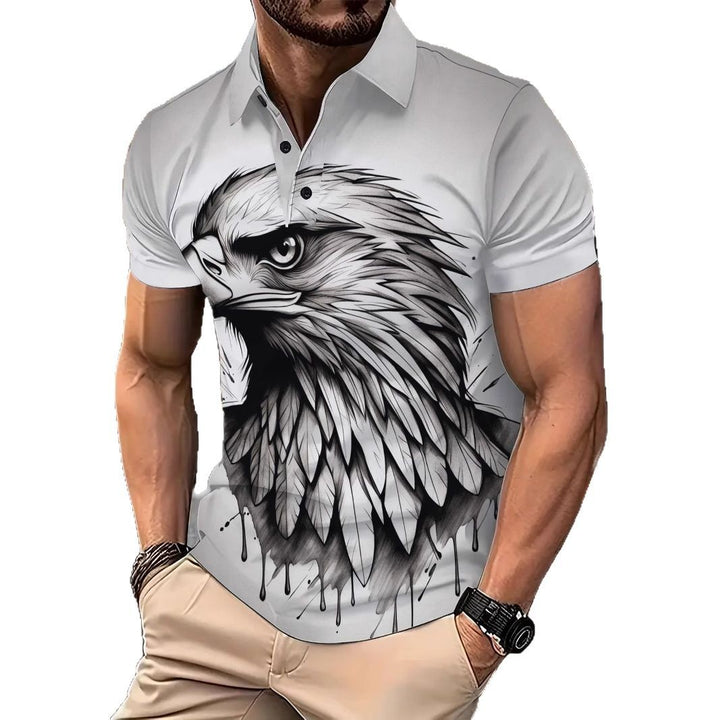 Herren Poloshirt mit eindrucksvollem Greifvogel-Motiv Echoarchiv
