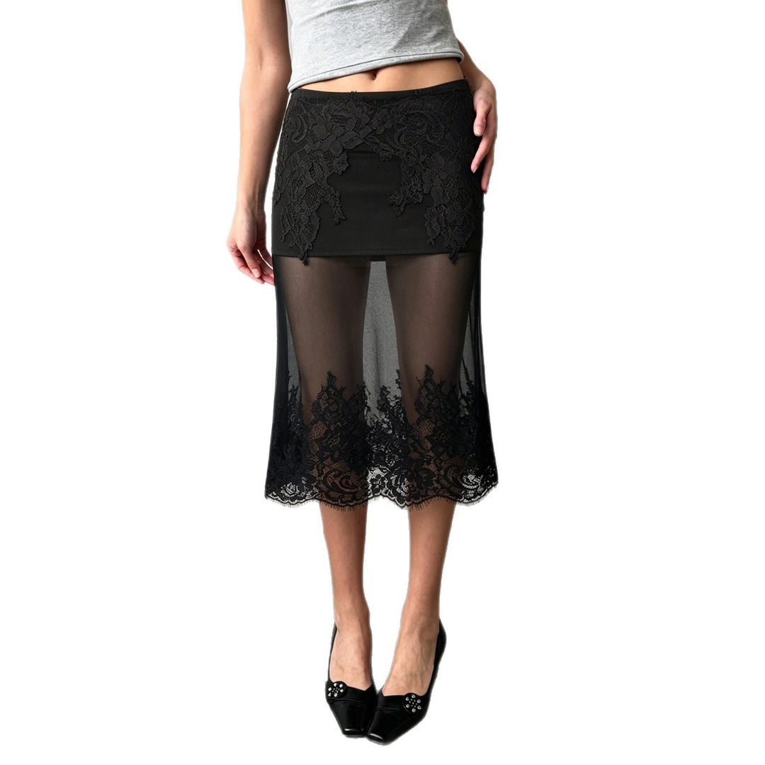 Damen Spitzenrock mit transparentem Unterkleid und verzierten Rüschen Echo Archiv