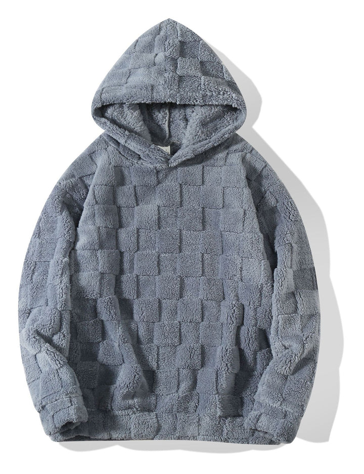 Damen Oversize-Plüschhoodie mit Karomuster, Kapuze und weichem Teddyfutter – Auréline