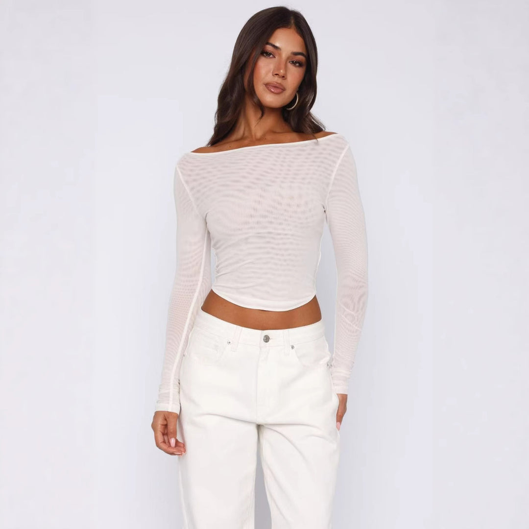 Damen Elegantes Langarm-Top mit schöner Transparenz Echo Archiv