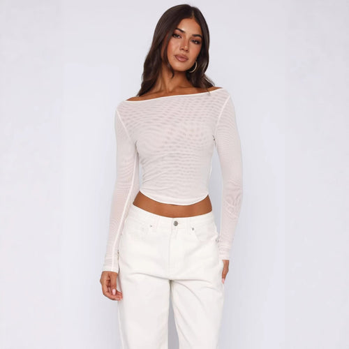 Damen Elegantes Langarm-Top mit schöner Transparenz Echo Archiv