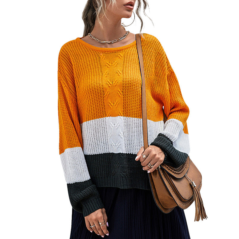 Damen Colorblock-Slouchy-Strickpullover mit Zopfmix und überschnittener Schulter Echoarchiv