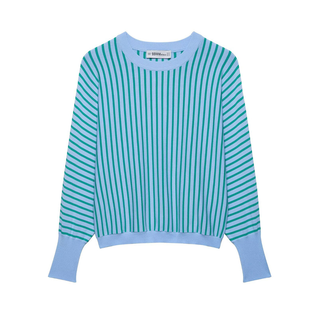 Damen Leichter Rundhals-Feinstrickpullover mit schmalen Längs- und Diagonalstreifen Echo Archiv