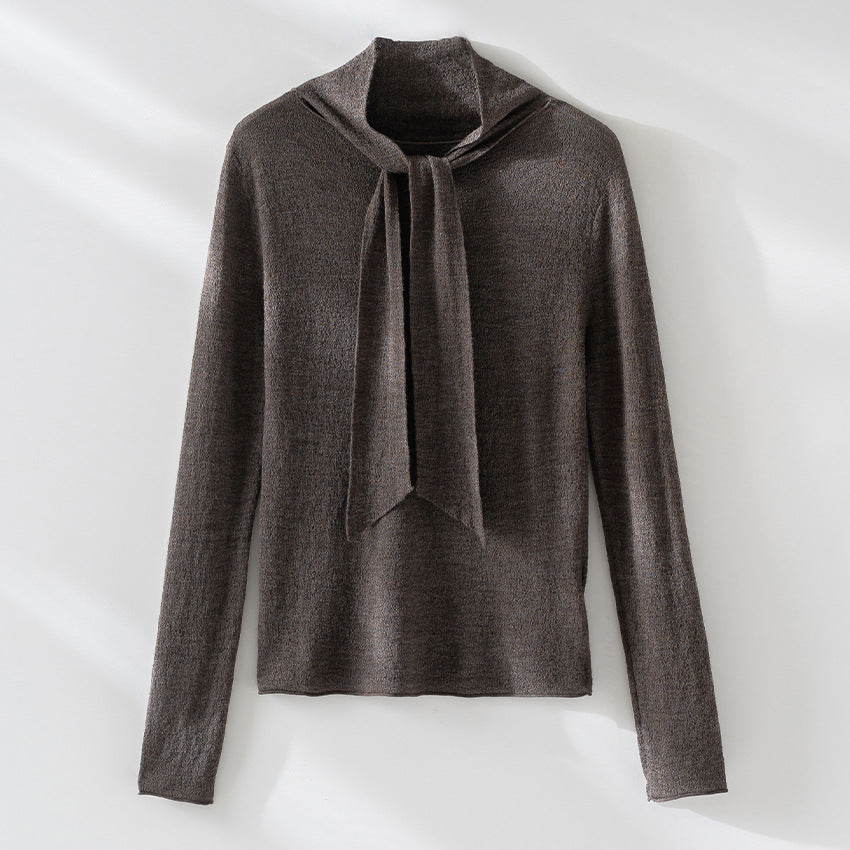 Damen Feiner Feinstrickpullover mit Schalkragen und asymmetrischem Schlaufendetail Echoarchiv