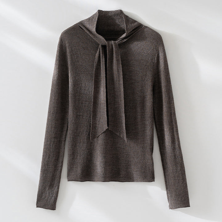 Damen Feiner Feinstrickpullover mit Schalkragen und asymmetrischem Schlaufendetail Echoarchiv