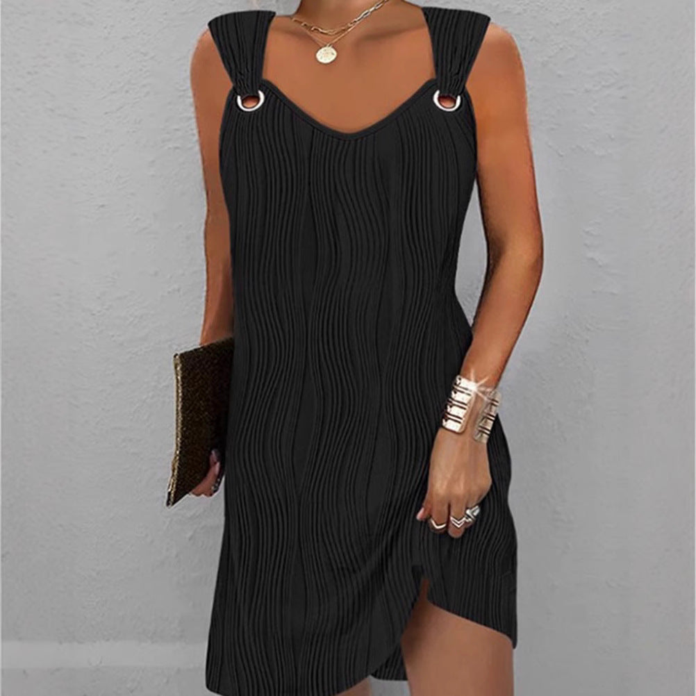 Damen nan figurumspielendes Jerseykleid mit Wellenstruktur Ringträgern und seitlichem Schlitz Echo Archiv