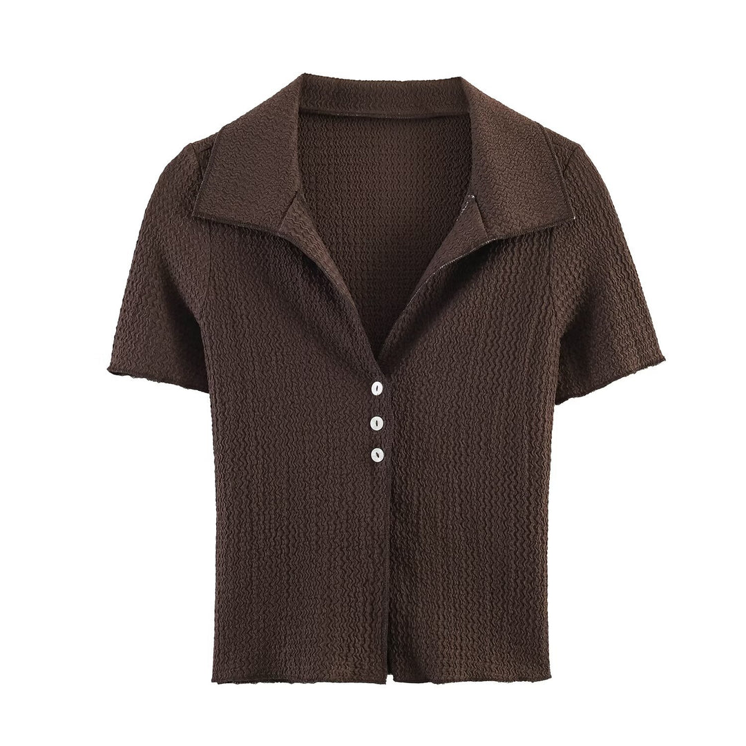 Damen Zweiteiliges Feinstrick-Set mit Kurzarm-Polokragen-Top und High‑Waist Weitbein‑Hose Echo Archiv
