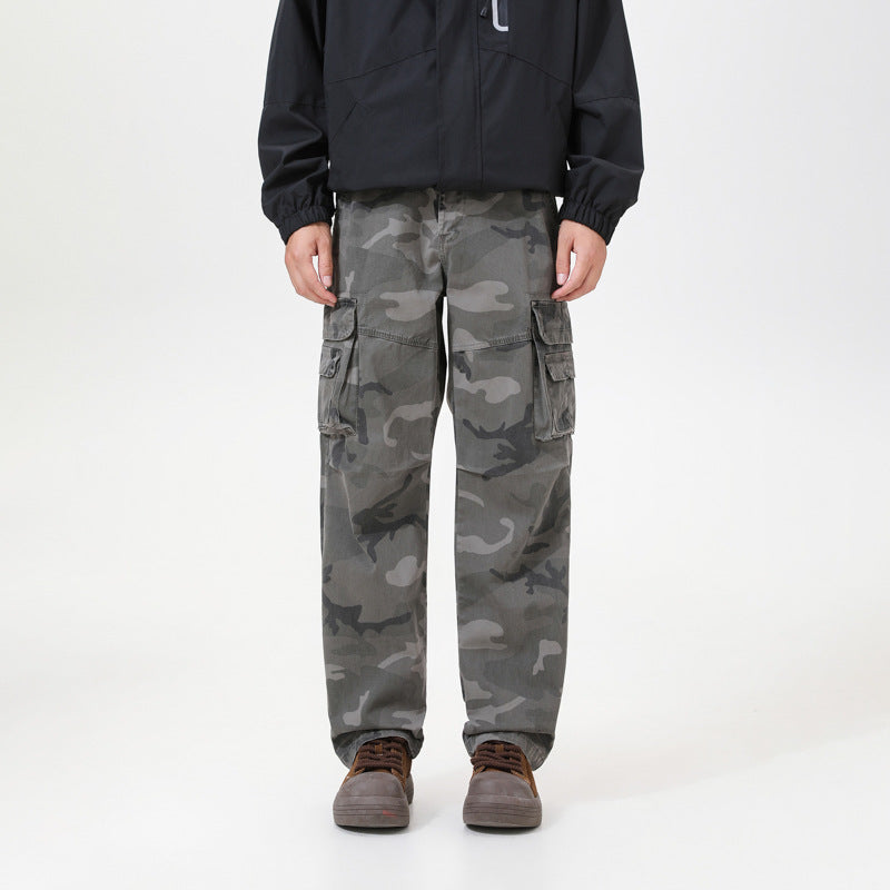 Herren Cargo-Hose mit Camouflage-Muster, Relaxed-Fit, Mehrfach-Taschen und Kordelzug am Saum Echo Archiv
