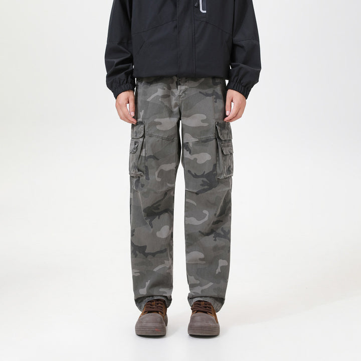 Herren Cargo-Hose mit Camouflage-Muster, Relaxed-Fit, Mehrfach-Taschen und Kordelzug am Saum Echo Archiv