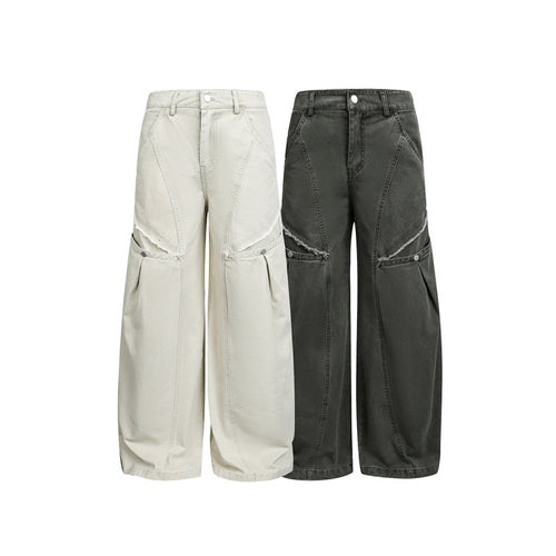 Damen Weite Ballon-Cargo-Hose mit hoher Taille, großen Pattentaschen und sichtbaren Nahtdetails Echo Archiv