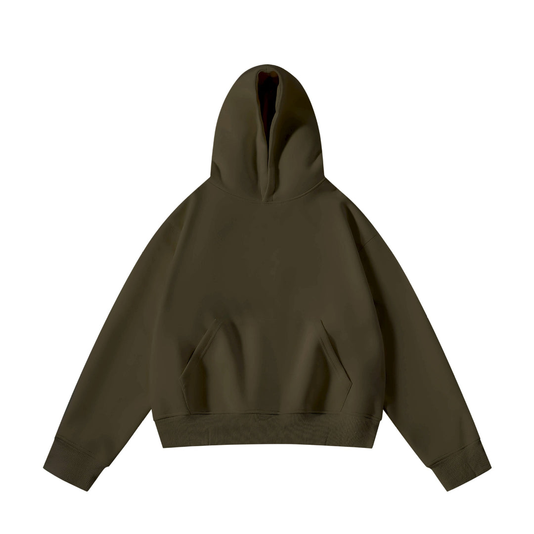 Unisex schwerer Oversize-Kapuzenpullover mit doppellagiger Kapuze Kängurutasche und breitem Rippbund Echo Archiv