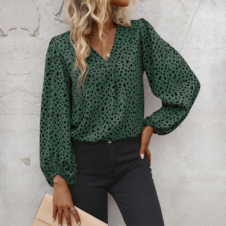 Damen Leichte Viskose-Bluse mit V‑Ausschnitt, elastischen Manschetten und Animal‑Print Echoarchiv