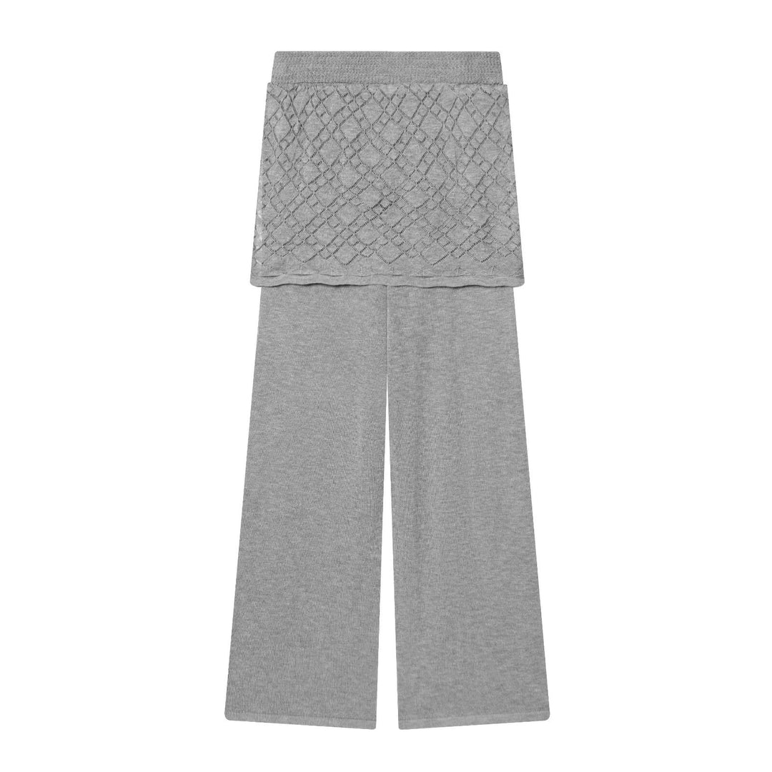 Damen Strick-Lounge-Set mit weitem Rundhals-Pullover und Highwaist-Schlaghose mit Spitzen-Detail Echo Archiv