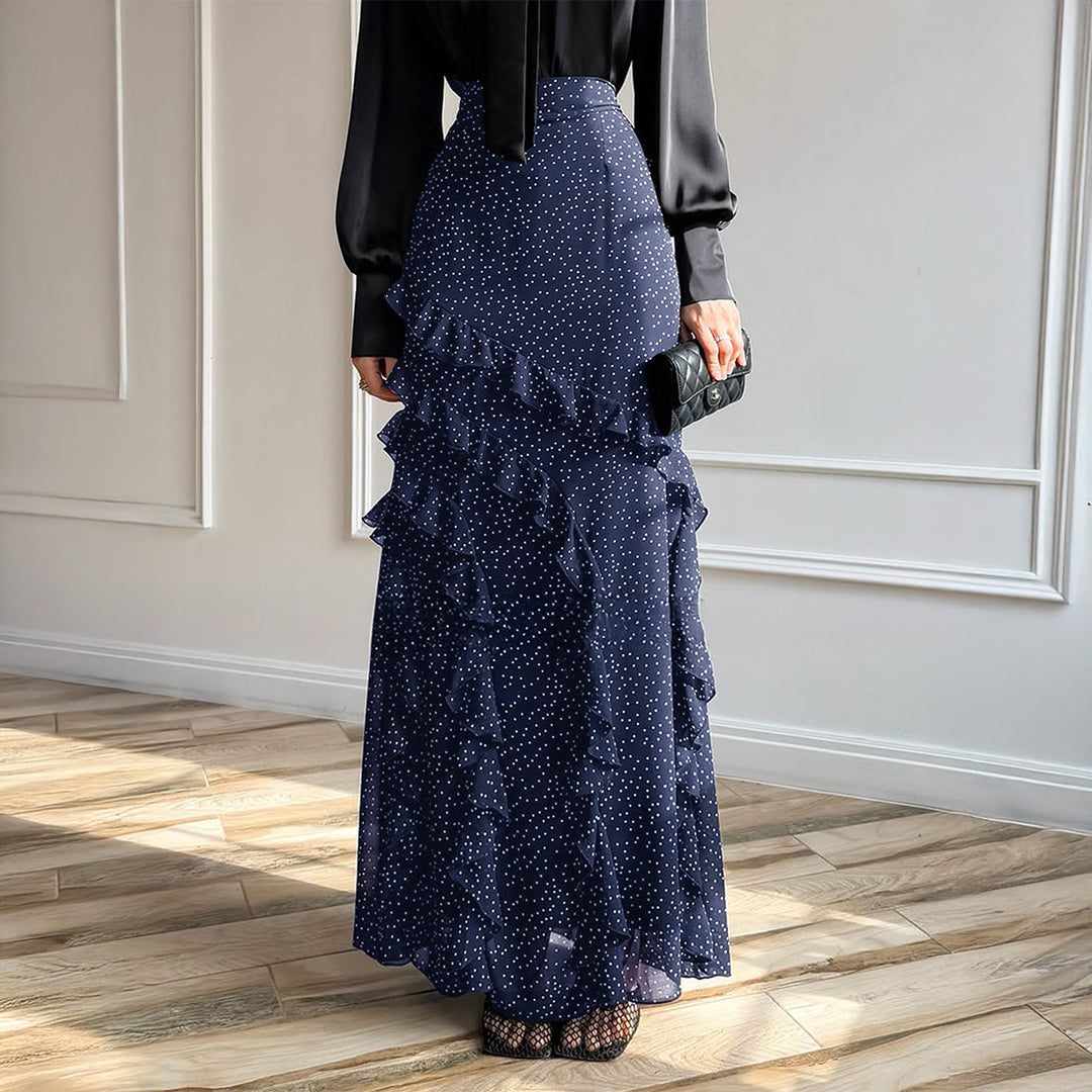 Damen nan Maxirock mit hohem Taillenbund, asymmetrischen Volants und fließender Chiffon‑Optik Echo Archiv
