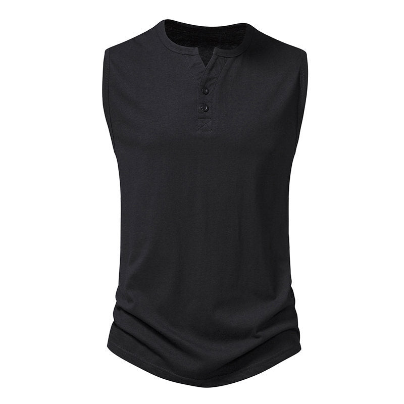 Herren ärmelloses Henley-Shirt mit modernem Knopfdesign Echoarchiv