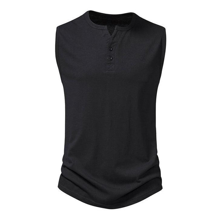 Herren ärmelloses Henley-Shirt mit modernem Knopfdesign Echoarchiv