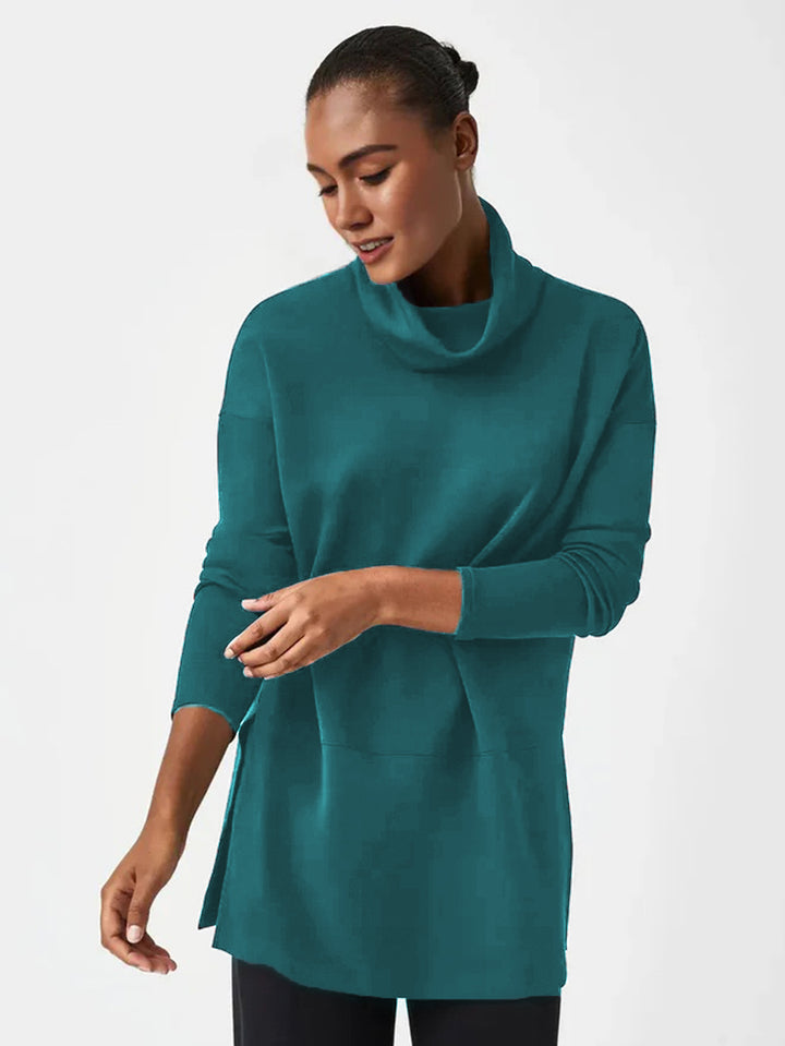 Damen Cozy Funnel Neck Tunika Pullover mit Übergrößen-Schnitt und seitlichen Schlitzen Echoarchiv