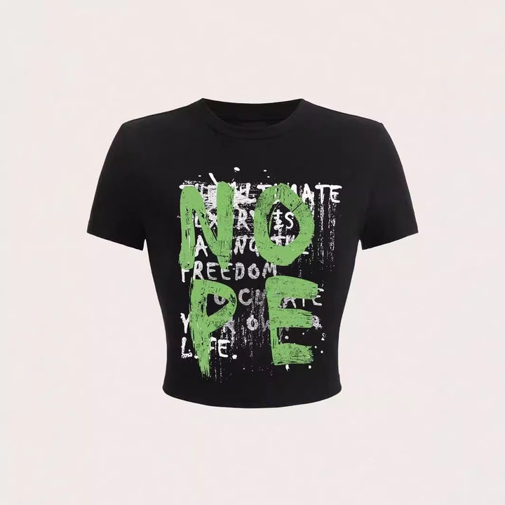Damen T-Shirt mit funkelndem Discokugel-Motiv und zeitgemäßem Schleifendetail Echo Archiv