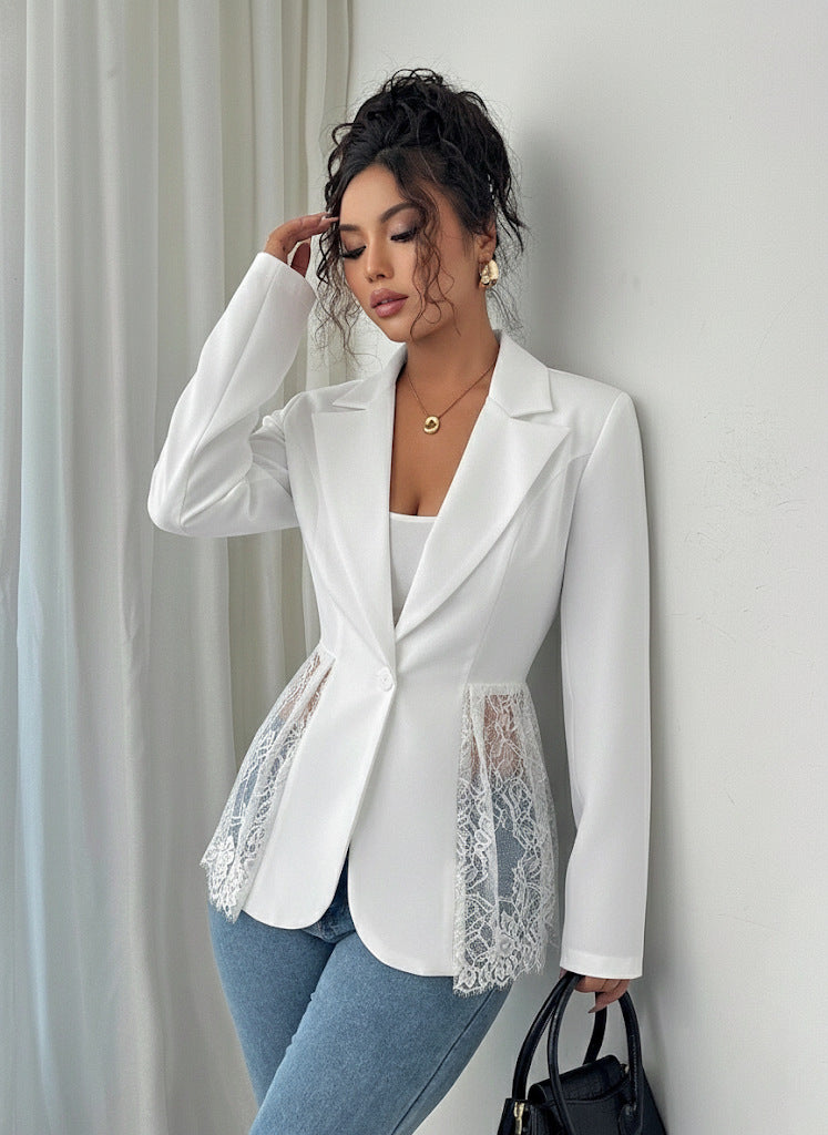 Damen nan taillierter Blazer mit Spitzenbesatz und tiefem V-Ausschnitt Echo Archiv