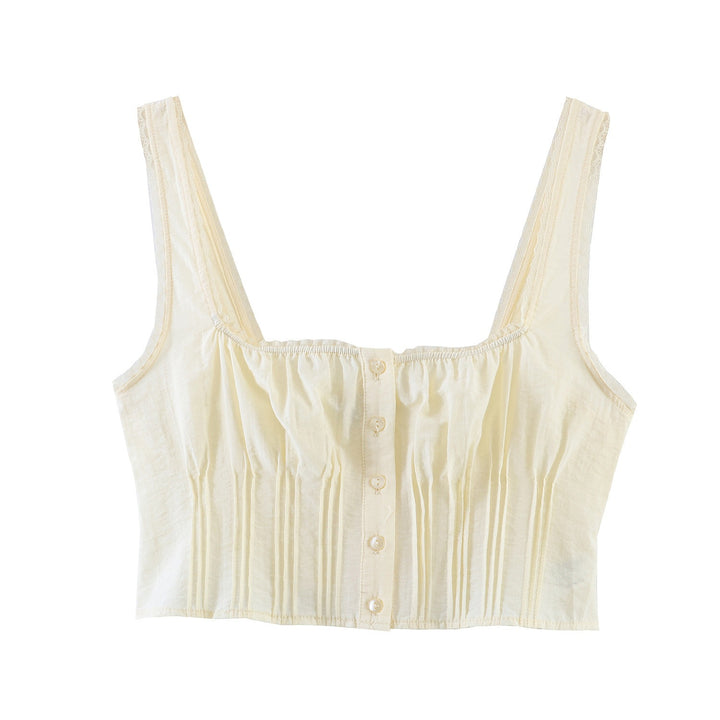 Damen-Crop-Top mit feinen Falten und Zierknöpfen Echo Archiv