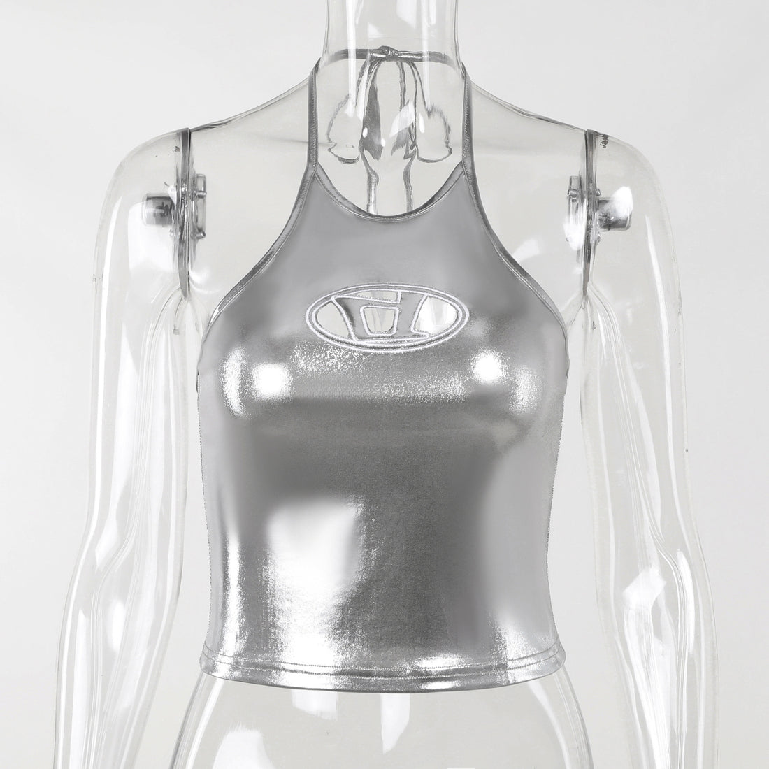 Damen Hochglänzendes Sportoberteil mit aufregendem Halterdesign – Orélia