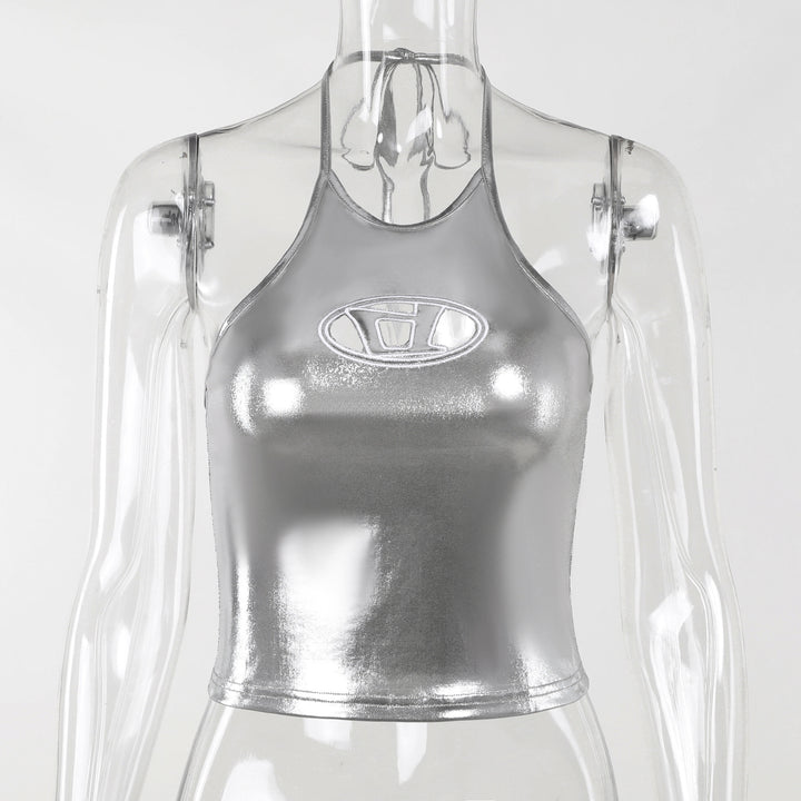Damen Hochglänzendes Sportoberteil mit aufregendem Halterdesign Echo Archiv