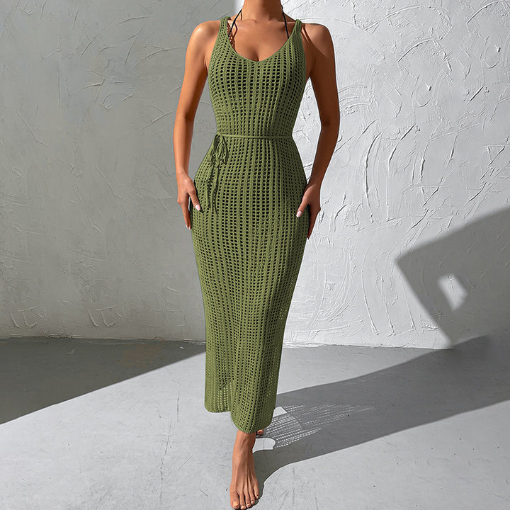 Damen gehäkeltes Maxikleid mit tailliertem Schnitt und seitlichem Kordelzug Echo Archiv