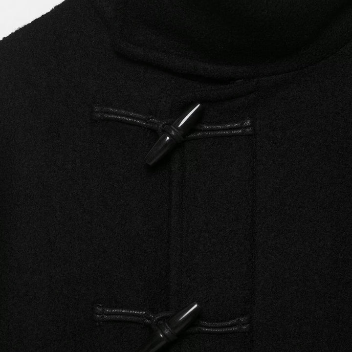 Damen Kurze Duffle-Capejacke mit Stehkragen, Knebelverschlüssen und Taillengürtel Echoarchiv
