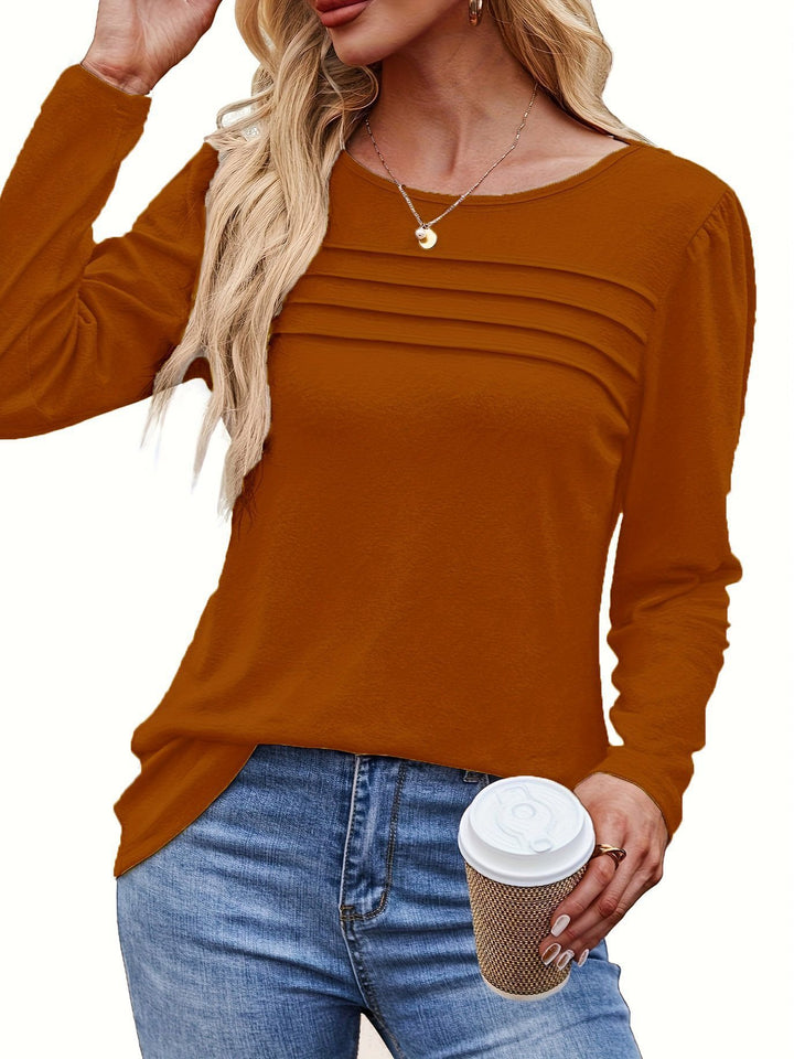 Damen Feines Langarmshirt mit Rundhalsausschnitt, dekorativen Kellerfalten und leicht taillierter A‑Linie Echo Archiv