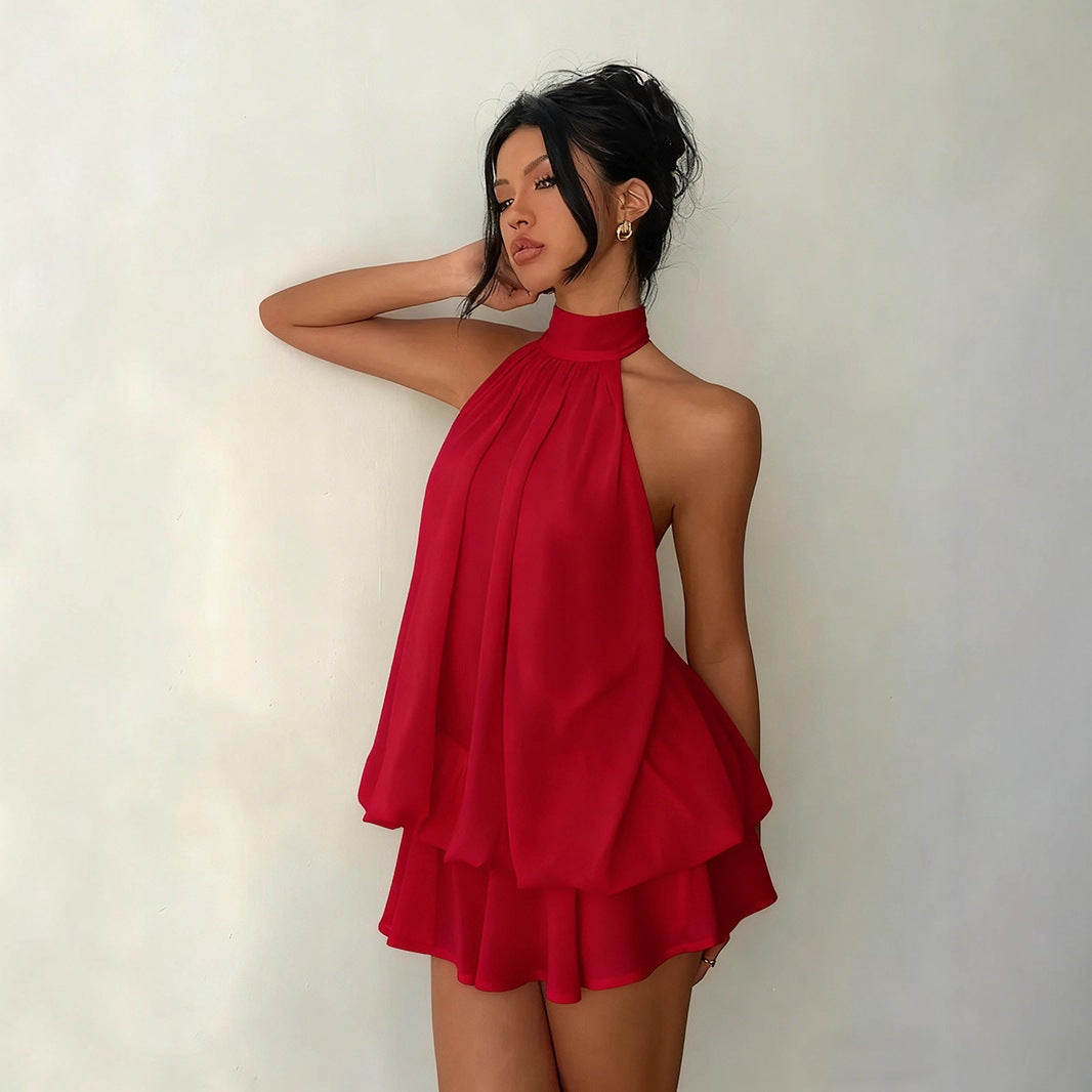 Damen Chiffon-Kleid mit hohem Kragen und fließendem Schnitt Echo Archiv