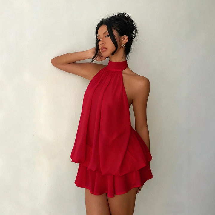 Damen Chiffon-Kleid mit hohem Kragen und fließendem Schnitt Echo Archiv