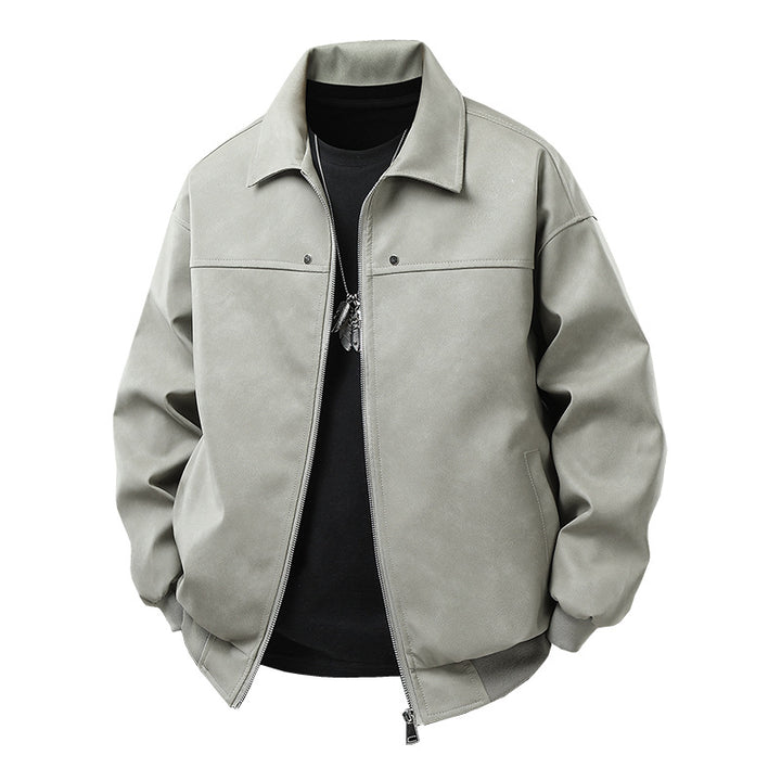 Herren lässige Kunstlederjacke mit weitem Schnitt und praktischen Reißverschlusstaschen Echoarchiv