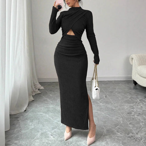 Damen Midikleid mit Cut-Outs Rippstruktur und seitlichem Schlitz – Avérine