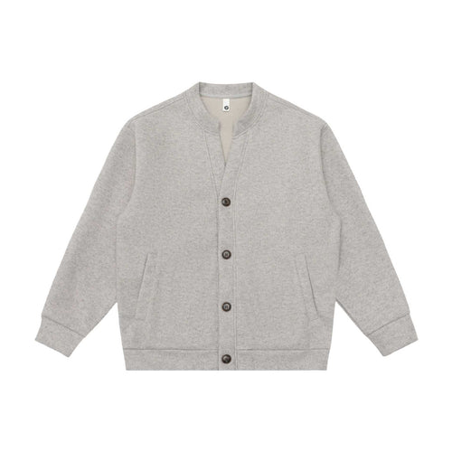 Unisex Kurzgeschnittene Strickjacke im Boxy‑Bomberstil mit Stehkragen und Knopfleiste Echoarchiv