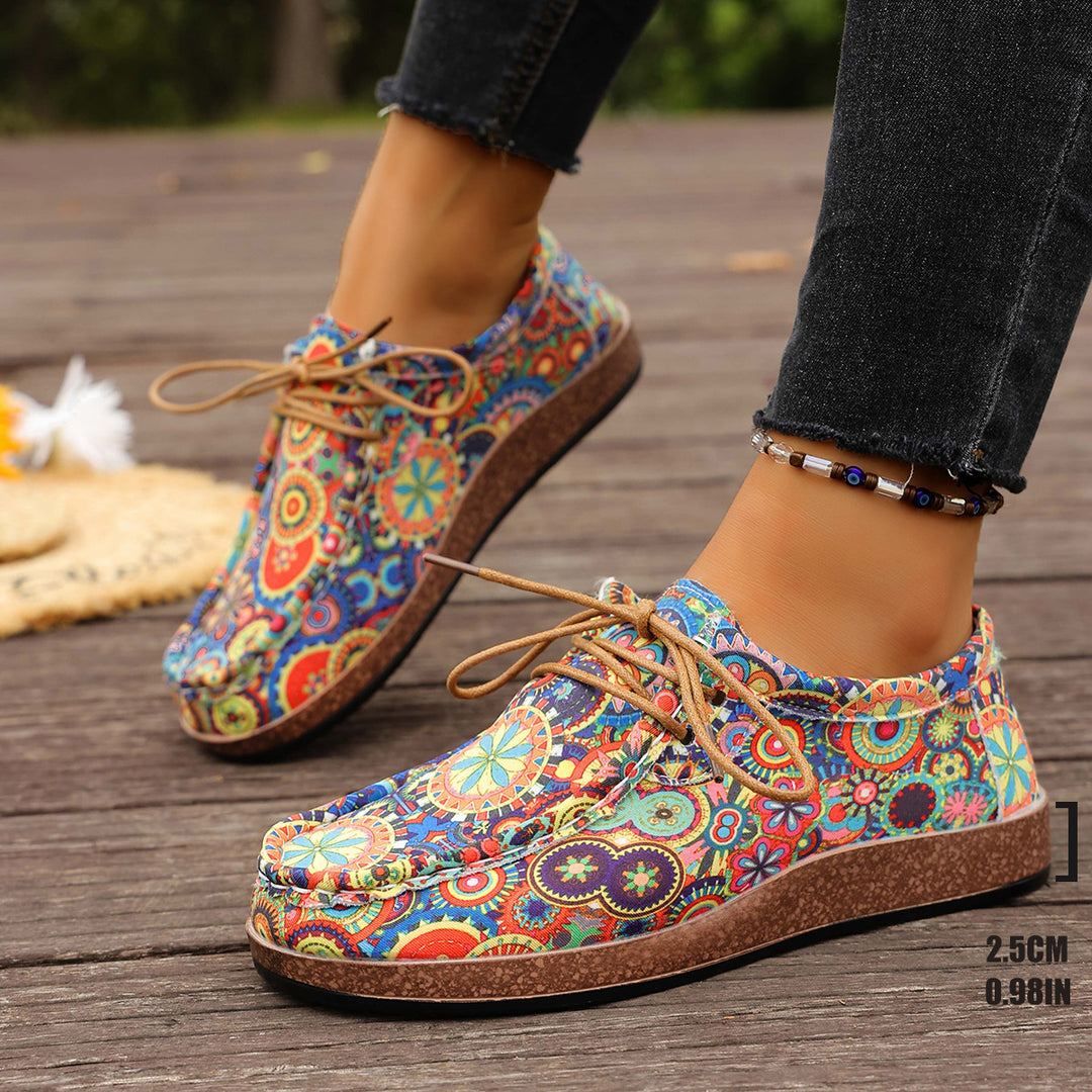 Damen bunte gemusterte Canvas-Schnürschuhe mit leichter Plateau-Sohle Echo Archiv