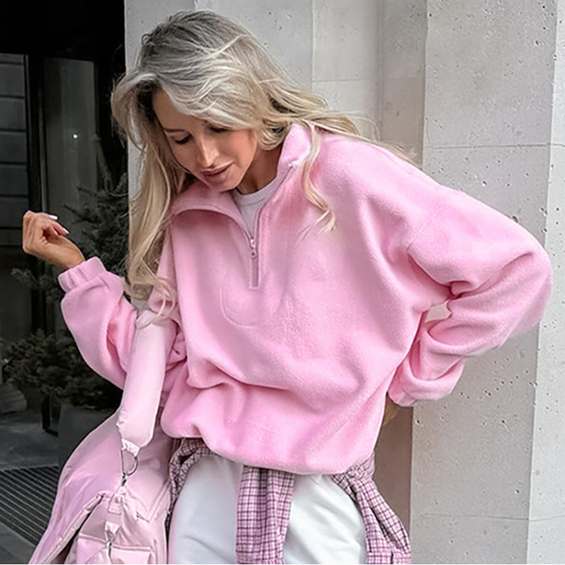 Damen Oversized Fleecepullover mit halbem Reißverschluss und Stehkragen Echo Archiv