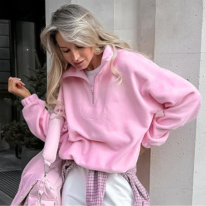 Damen Oversized Fleecepullover mit halbem Reißverschluss und Stehkragen Echo Archiv