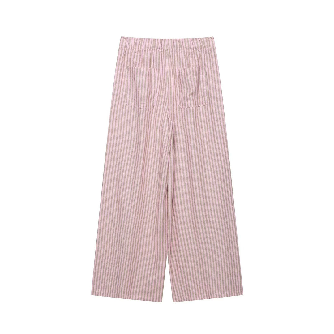 Damen nan weite Leinenhose mit Streifenmuster und Kordelzug Echo Archiv
