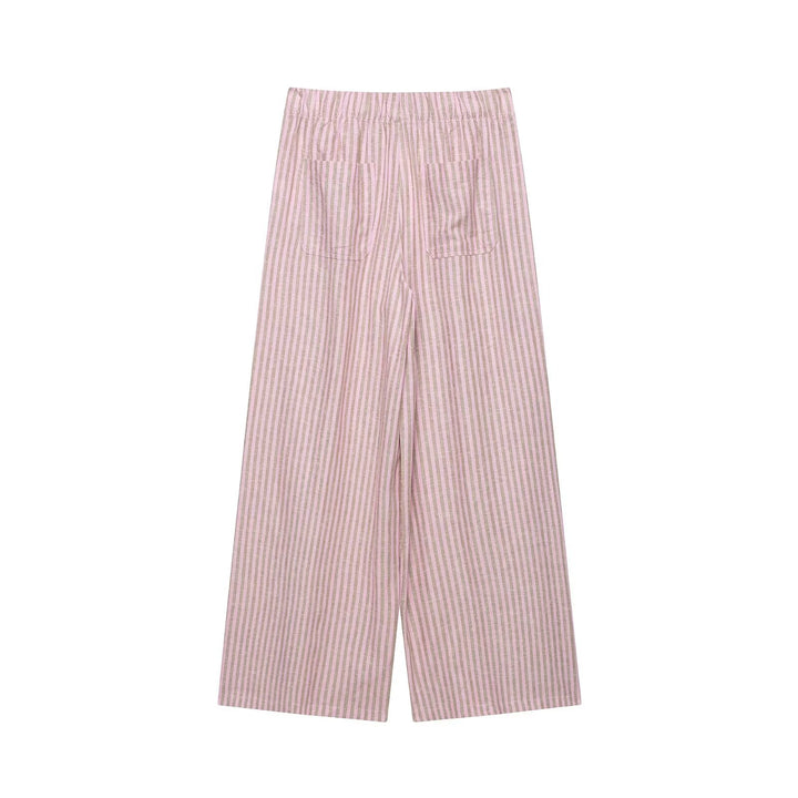 Damen nan weite Leinenhose mit Streifenmuster und Kordelzug Echo Archiv