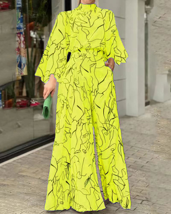 Damen Eleganter Longline Jumpsuit mit Stehkragen, Ballonärmeln und Seitentaschen Echoarchiv